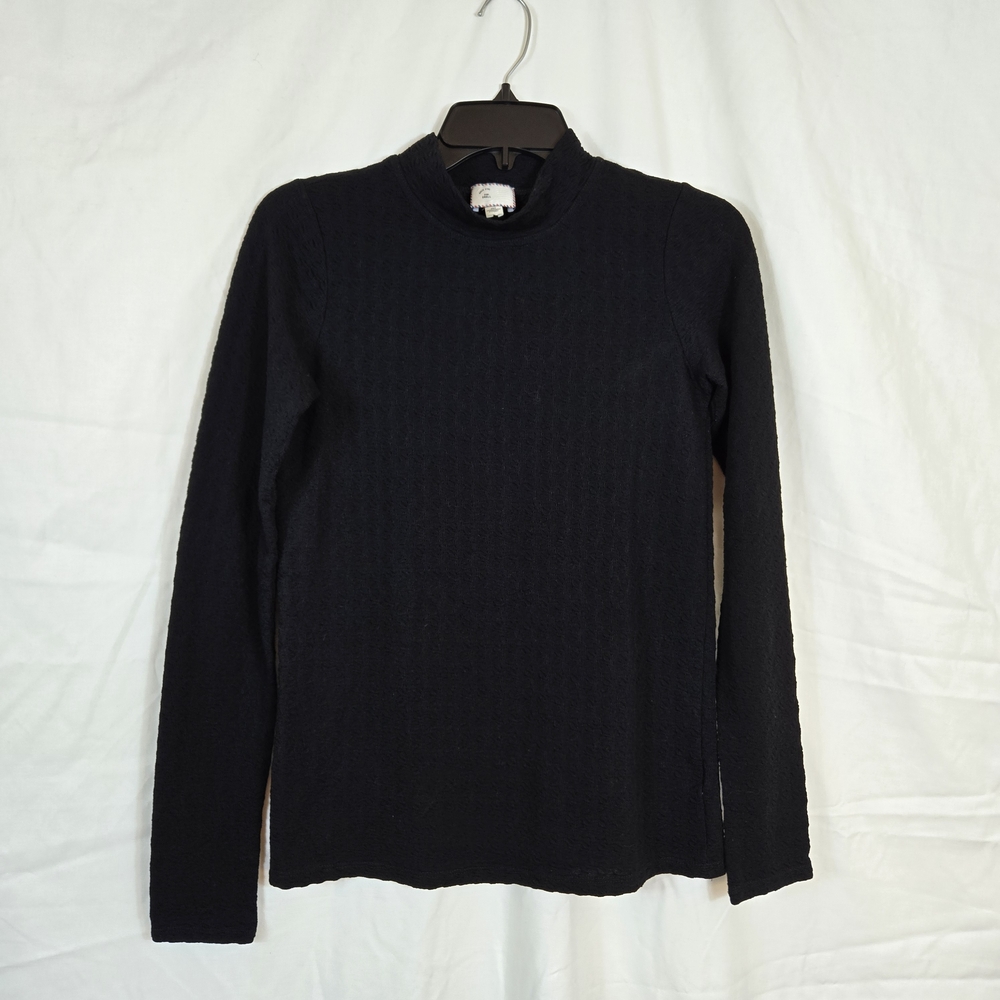 Anthropologie Envelope STCL Black Mock Neck Long Sleeve Textured Career Top Smal